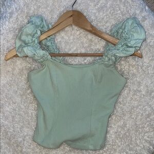 Anthropologie Rosette mint Green Ruffled Strap Top